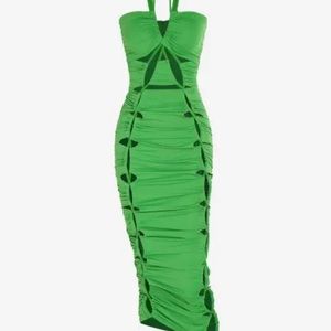 Green Lace Up Criss Cross Halter Cut Out Dress US: 10